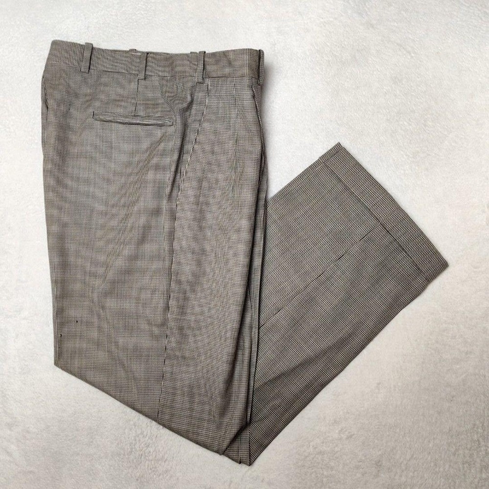 Nordstrom Pants Mens 35x30 Gray Houndstooth Tweed‎ Dress Pleated Cuffed Wool USA